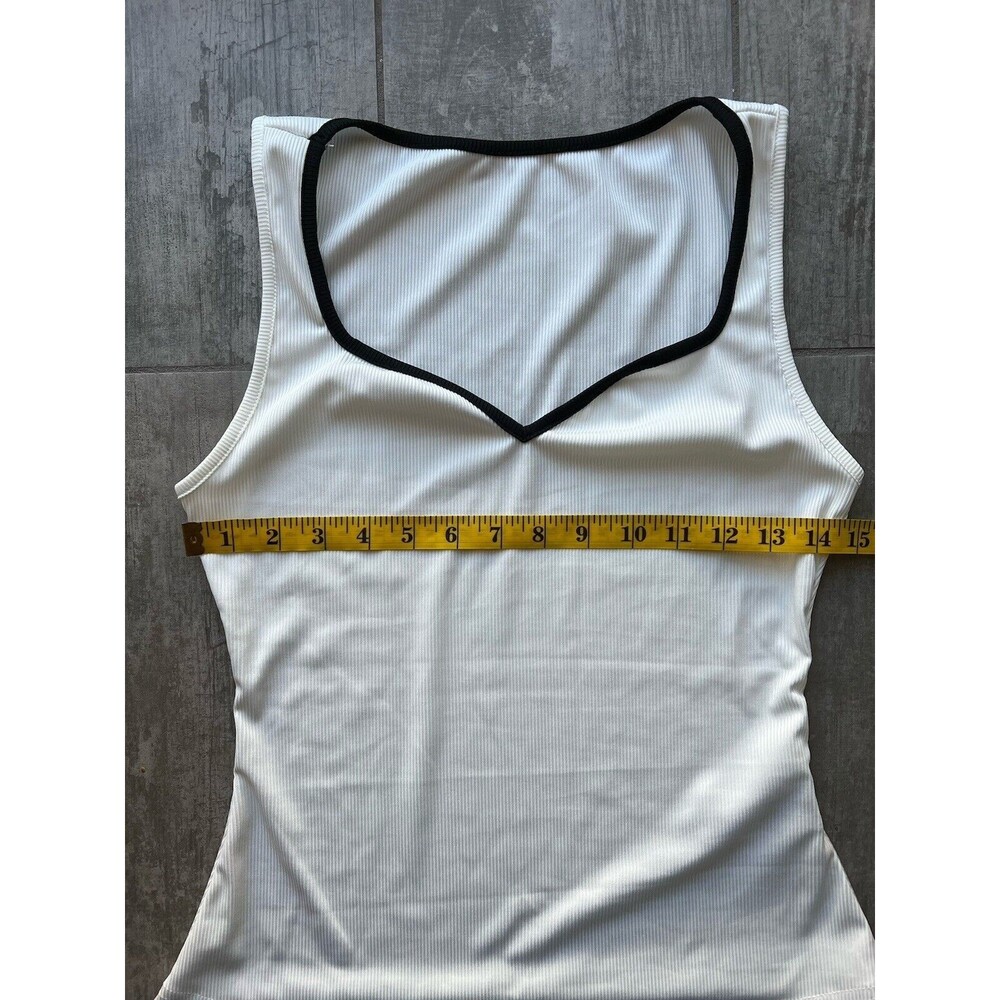 Sweetheart Neck Ribbed Stretch White Black Trim Colorblock Casual Tank Top NEW M - Picture 6 of 10